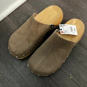 COPY - ZARA suede and studs wooden clogs, size 9, new with tags
